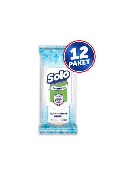 Solo Dezenfektan Yüzey Temizleyici Islak Mendil 12'li 480 Yaprak