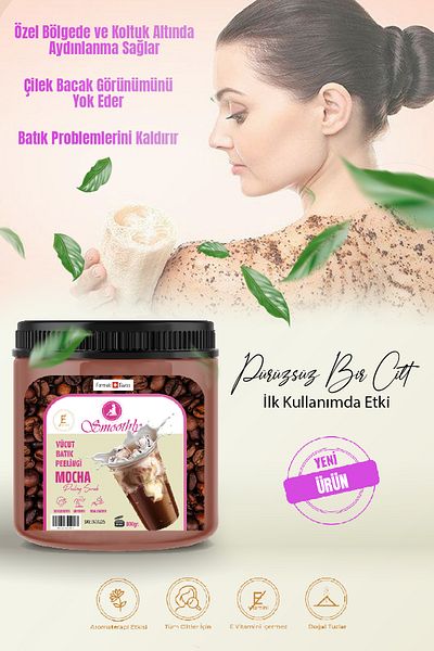 Smoothly MOCHA COFFEE PEELING 800 G. Body Ingrown Peeling After Epilation & Strawberry Leg Peeling