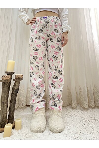Betimoda Ροζ Λευκό Koala Γυναικεία Fleece Πυτζάμες Χειμερινή ελαστική μέση Μο...