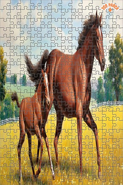 Teona Ahşap Kahve Lüks Guaj At Ve Tay Dekoratif Çift Katlı Çerçeveli Asılabil...