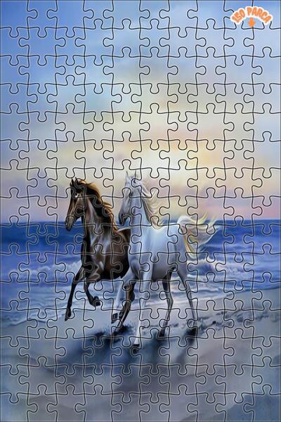Teona Ahşap At Resimli Dekoratif Çift Katlı Çerçeveli Asılabilir Ahşap Puzzle 150 PARÇA 20X30