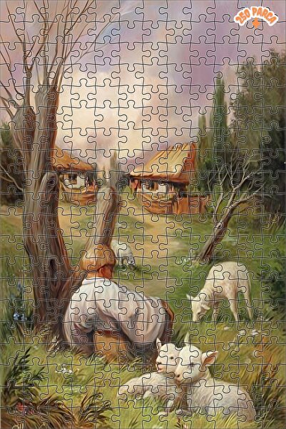 Teona Ahşap Soyut Sanat Köy Görüntüsü Ve İnsan Silüeti Çerçeveli Asılabilir A...