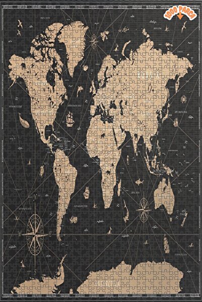 Teona Ahşap Vintage Dünya Haritası - Dekoratif Çift Katlı Çerçeveli Asılabili...