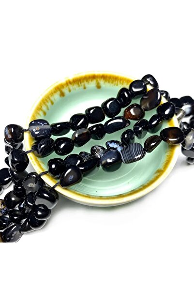 RLX BUJİTERİ Μαύρη πέτρα αχάτη αμορφής κοπής 6 mm Α Ποιότητα