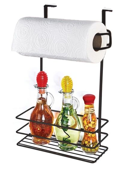 Kitchen Store Closet Organizer with Towel Holder Metal Black Shelf Detergent Holder Hanger Inside the Cabinet Paper Towel Holder Organizer