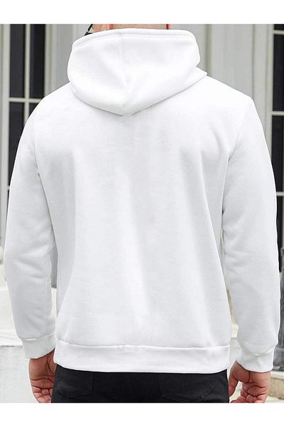DEEPSENCE Men's White Oversize Hooded Sweatshirt - Barber Printed