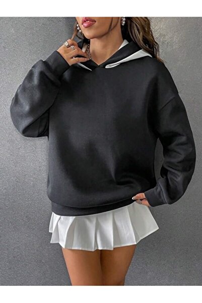 MOONBULL Unisex Oversize Black Livable California Back Printed White Hooded Sweatshirt