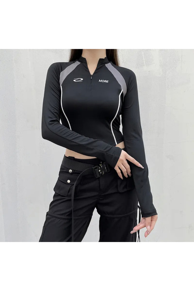 DEEFWEAR Fermuar Detay Uzun Kollu Crop Top