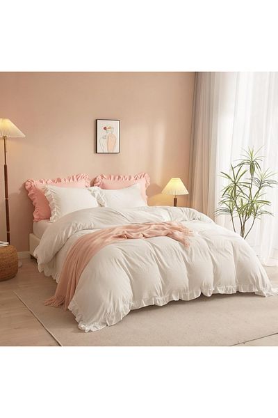 eyma home 100% Cotton Double Duvet Cover Set Elastic Sheet