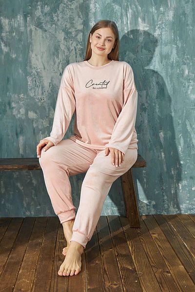 cotonhause Women's Plus Size Velvet Powder Pajamas Set C1T3N2O02-2
