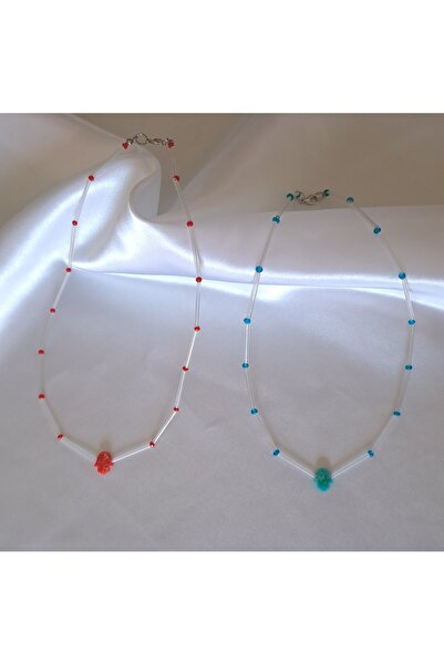 SOUL BY A&B 2li Fatıma ana kolya el kolye kırmızı mavi 2li arkadaşlık kolyesi bff parlak el kolyeler