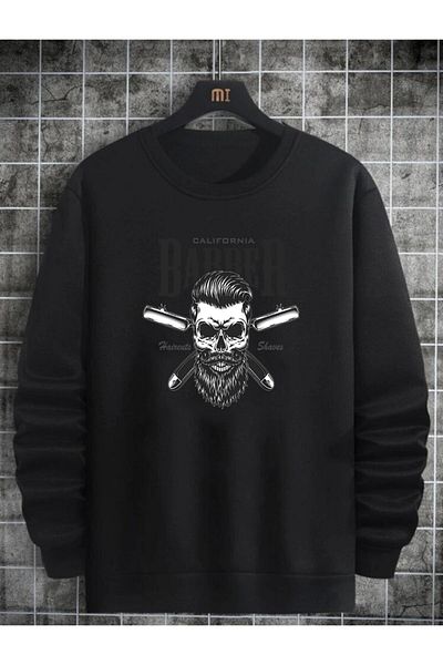 DEEPSENCE Men's Black Crew neck Berber printed Sweatshirt