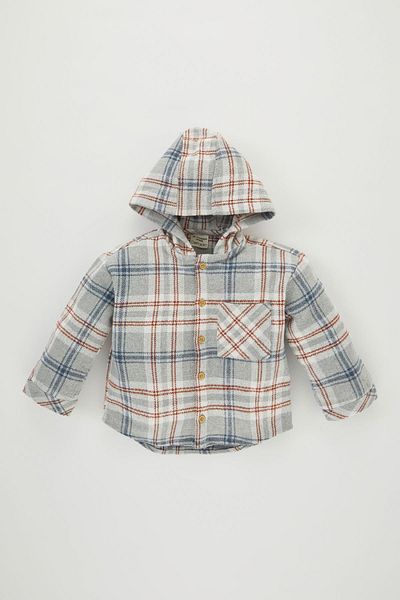 DeFacto Baby Boy Hooded Flannel Long Sleeve Shirt