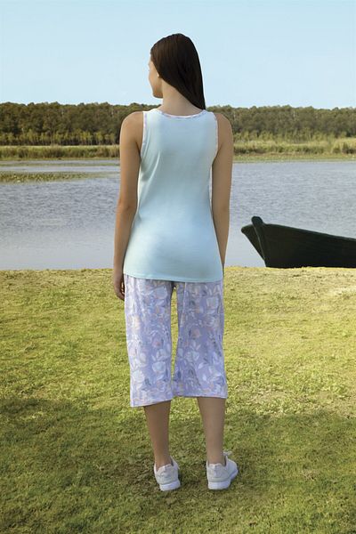 Doreanse Women's Blue Purple Floral Patterned Capri Pajama Set 4283