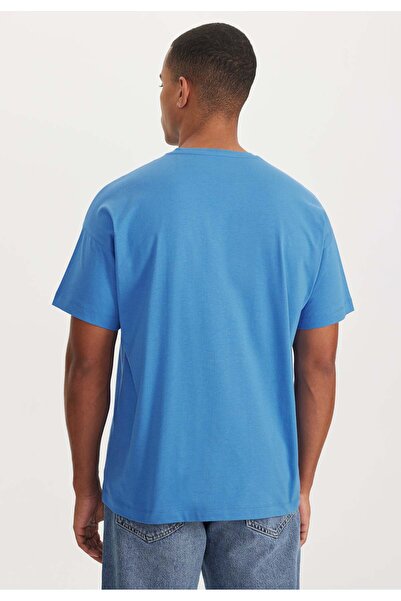 WESTMARK LONDON Mavi Bisiklet Yaka Oversize Fit %100 Pamuk Basic Erkek T-Shirt THOMAS