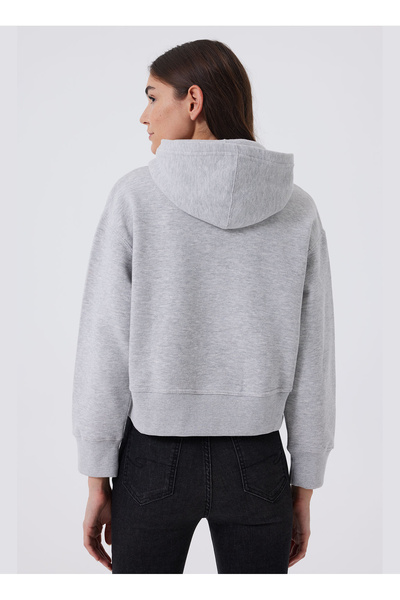 Lee Cooper Hooded Collar Gray Melange Women's Sweatshirt 241 Lcf 241008   Zaye Gray Melange