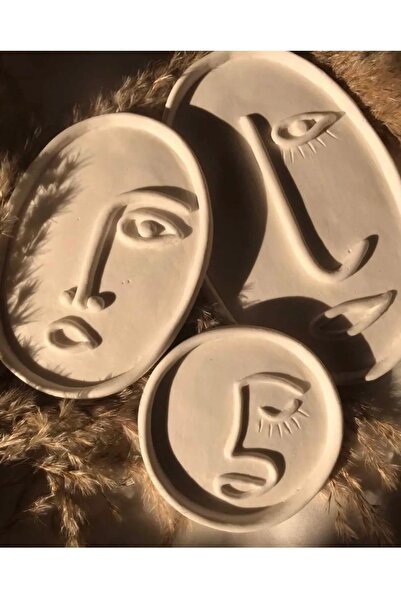 Orange Atelier Soyut Yüz Biblo Dekoratif Altlık Beton Sunumluk Tepsi Takılık