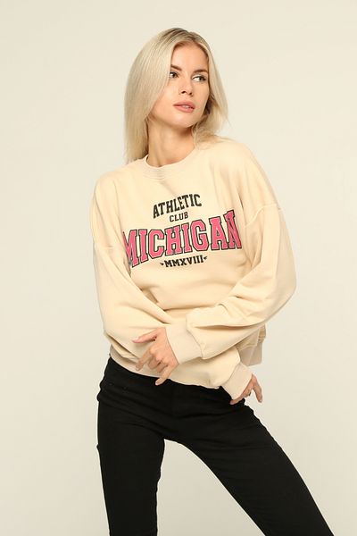 Owut Collection Γυναικείο φούτερ με λεπτομέρεια σε μπεζ λαιμόκοψη