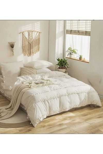 eyma home 100% Cotton Fabric Bohemian Duvet Cover Set Elastic Sheet