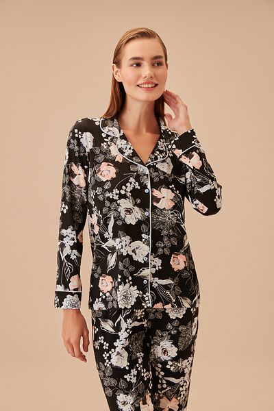SUWEN Set de pijamale pentru bărbați trandafir negru