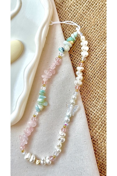 MİRAZ TASARIM سحر الهاتف من حجر الأمازونيت والكوارتز الوردي الطبيعي