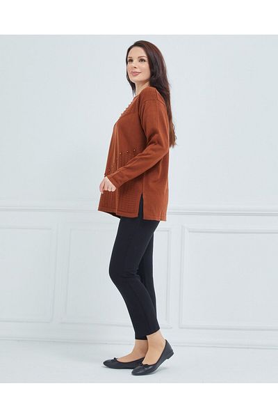 Fresh&Moda Women's Knitwear Winter Middle Age Mother Blouse Sweater