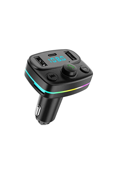 OWWOTECH Fm Transmitter 5.0 Led Işıklı Bluetooth Araç Kiti Usb Mp3 Sd Kart Çakmaklık Girişli Oto Müzik Çalar