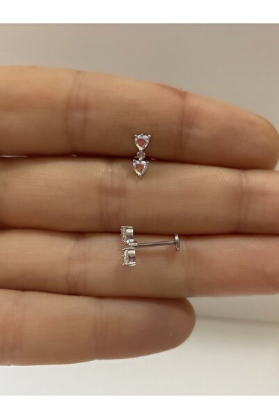 Arescollection zirkon taşlı arkası düz önden vidalı takmalı tragus kıkırdak c...