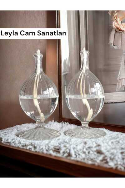 LEYLA CAM SANATLARI CAM ÜFLEME KANDİL 2 Lİ + 200 ML KANDİL YAĞI