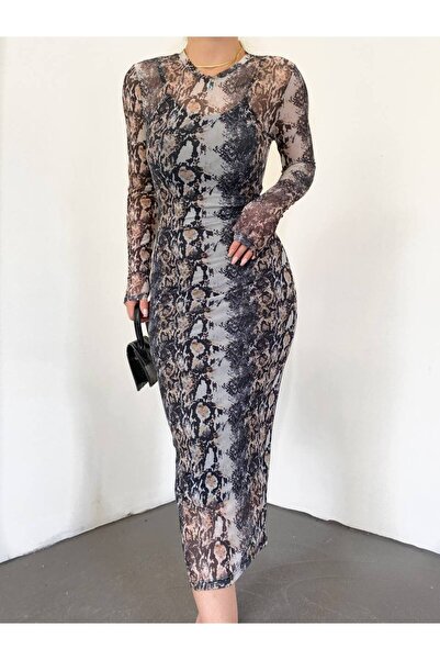 Esmilay Giyim Desenli Tül Elbise