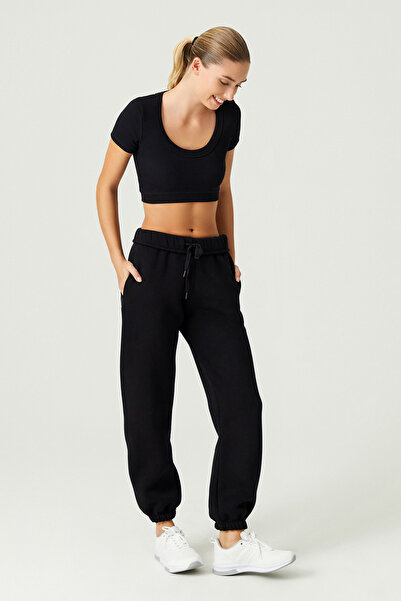 Los Ojos x Μπλουζάκι Melodi Μαύρο βαμβακερό Twill Crop Κοντομάνικο