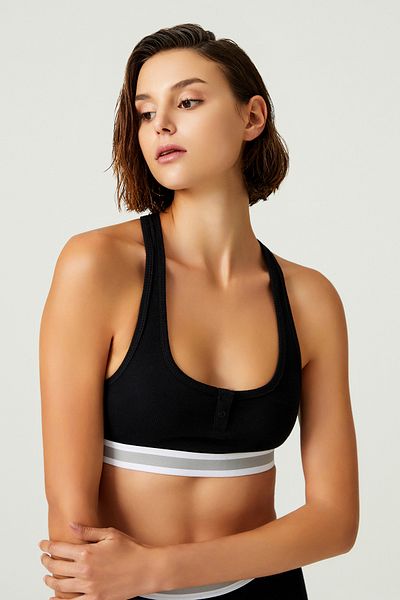 Los Ojos x حمالة صدر Henley من القطن باللون الأسود من Melodi