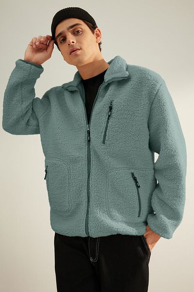 Trendyol Collection Limitovaná edice – mátová barva Welsoft PlySh Coat TMNAW24MO00032