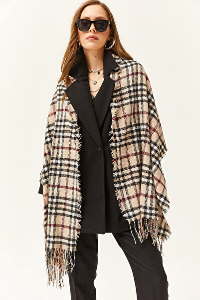 Olalook Women's Plaid Stone Black Tasseled Thick Shoulder Shawl