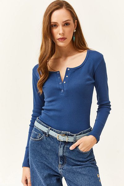 Olalook Indigofarbene Patchwork-Camisole-Bluse für Damen