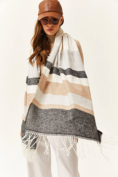 Olalook Women's Stone Gray Black Tasseled Thick Shoulder Shawl