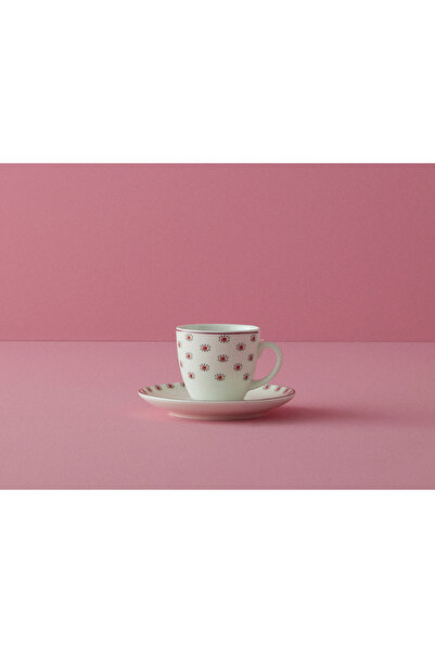 English Home Pink Hope Porcelain 4 Pieces Coffee Cup Set for 2 People 80 Ml Pink