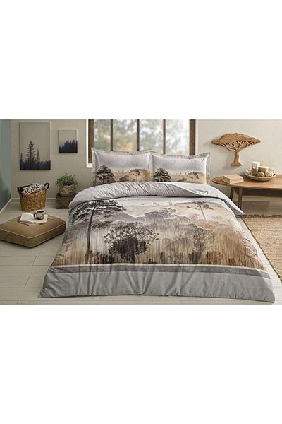 Özdilek Scenery Gray Ranforce Single Elastic Fitted Sheet Duvet Cover Set
