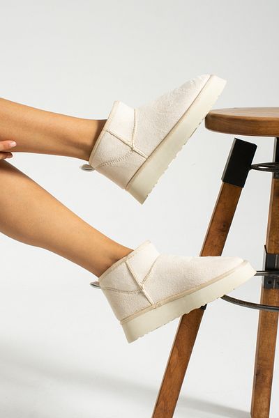 Ayax Μπεζ Suede Fur Mini Daily γυναικείες μπότες