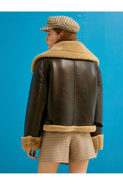 Koton Μπουφάν Biker με λεπτομέρεια από συνθετική γούνα και τσέπες