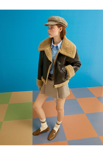 Koton Μπουφάν Biker με λεπτομέρεια από συνθετική γούνα και τσέπες