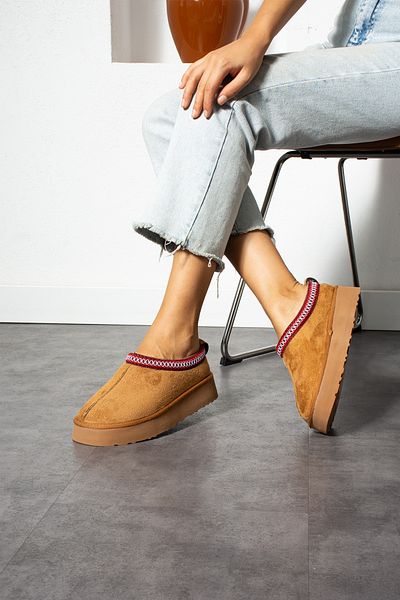 Ayax Γυναικείες Παντόφλες Tan Suede Fur Daily