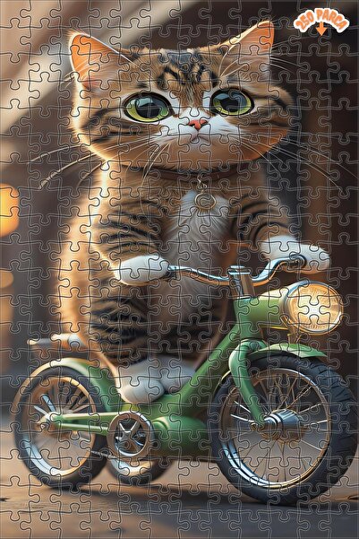 Teona Ahşap Bisiklet Süren Kedi Cartoon Dekoratif Çift Katlı Çerçeveli Asılabilir Ahşap Puzzle 250 PARÇA 30X30