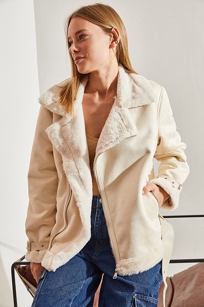 Bianco Lucci Damenmantel aus laminiertem Wildleder mit Gürteldetail