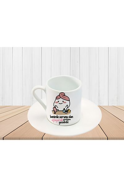 GünayStore EVERYONE WHO HAS A PROBLEM WITH ME CAN CRY AND WRITE IN THEIR DIARY WRITTEN MOCHI CAT PRINTED TURKISH COFFEE CUP