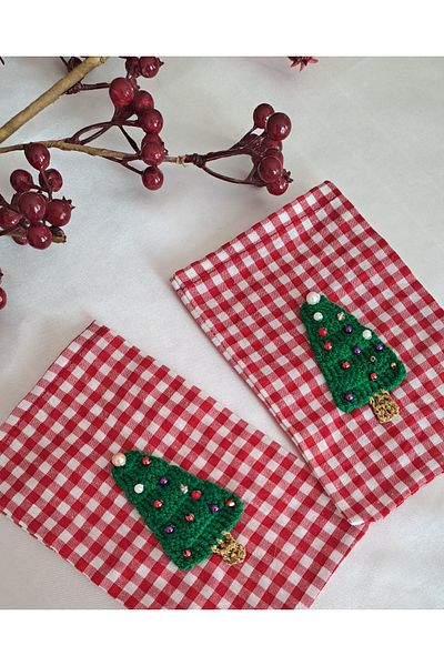 SOUL BY A&B Red Gingham Christmas Pouch 2pcs Christmas New Year Socks Pouch Santa Claus Christmas Tree Figured Pouch