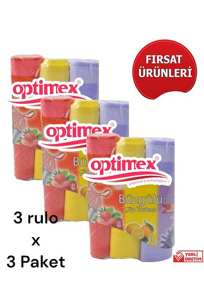OPTİMEX Drawstring Garbage Bag Medium Size 10 Pieces 3 Rolls x 3 Packs