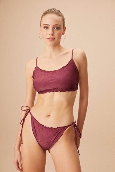 SUWEN Bağcıklı Fırfırlı Shiny Bikini Alt