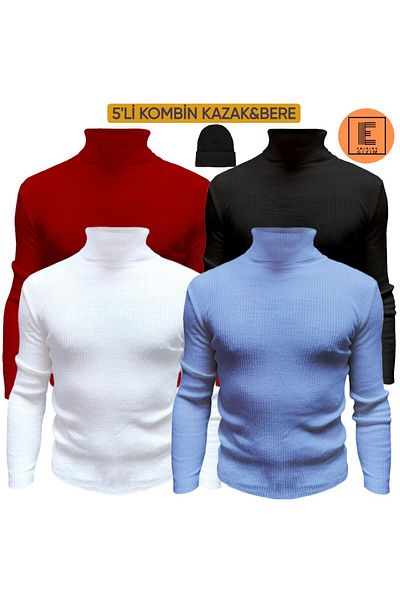 EMKA GİYİM 5-piece combination turtleneck turtleneck sweater and beret