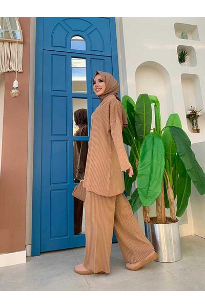 Bym Fashion Πλεκτό κοστούμι με κουμπιά και παντελόνι 22245 Ταν